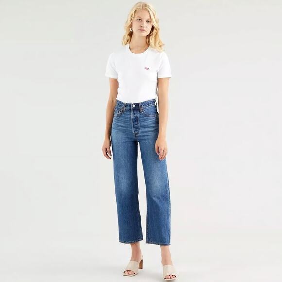 Levis Womens 25 Medium Wash Ribcage Straight Ankle Jeans High Rise Denim H17-13